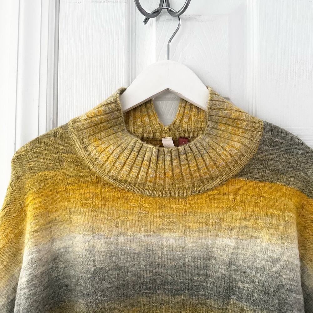 Pilcro Anthropologie Yellow Grey Ombre Striped Cropped Mock Neck Sweater XL - Picture 3 of 15